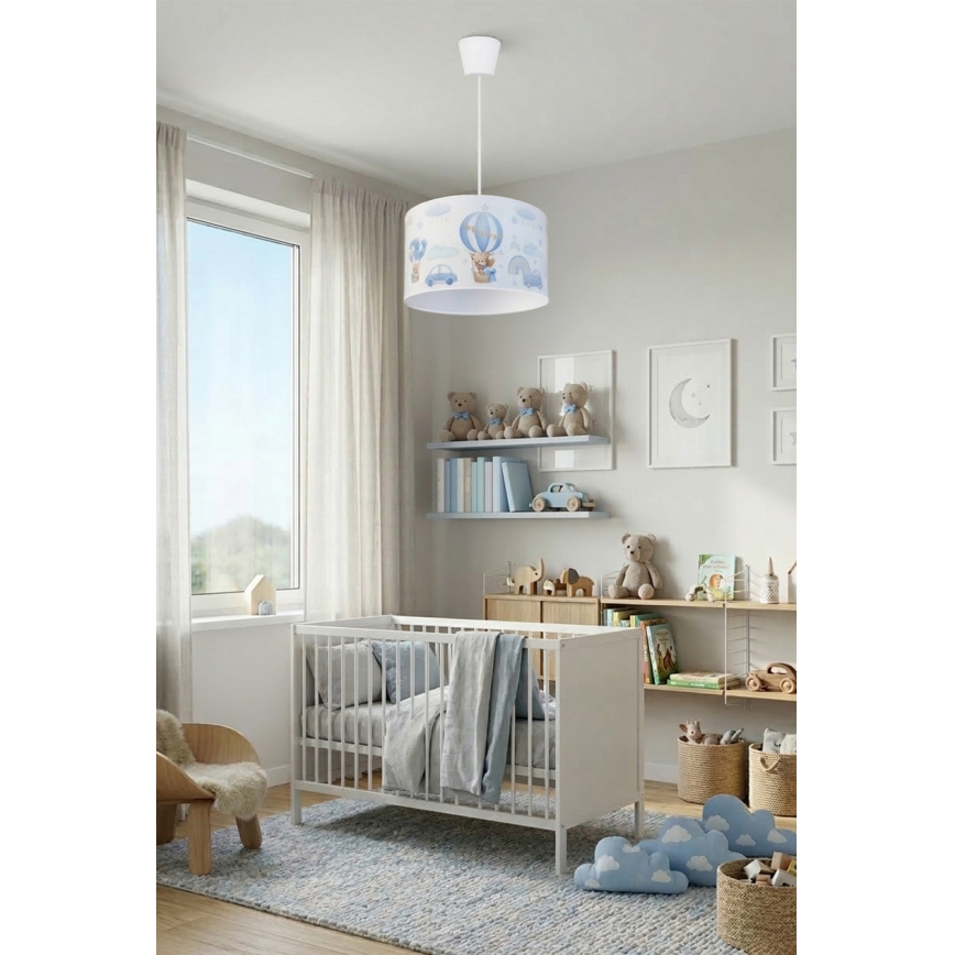 Brilagi - LED дитяча люстра на тросі BOBO 1xE27/60W/230V Ø 35 см синя/ведмедики