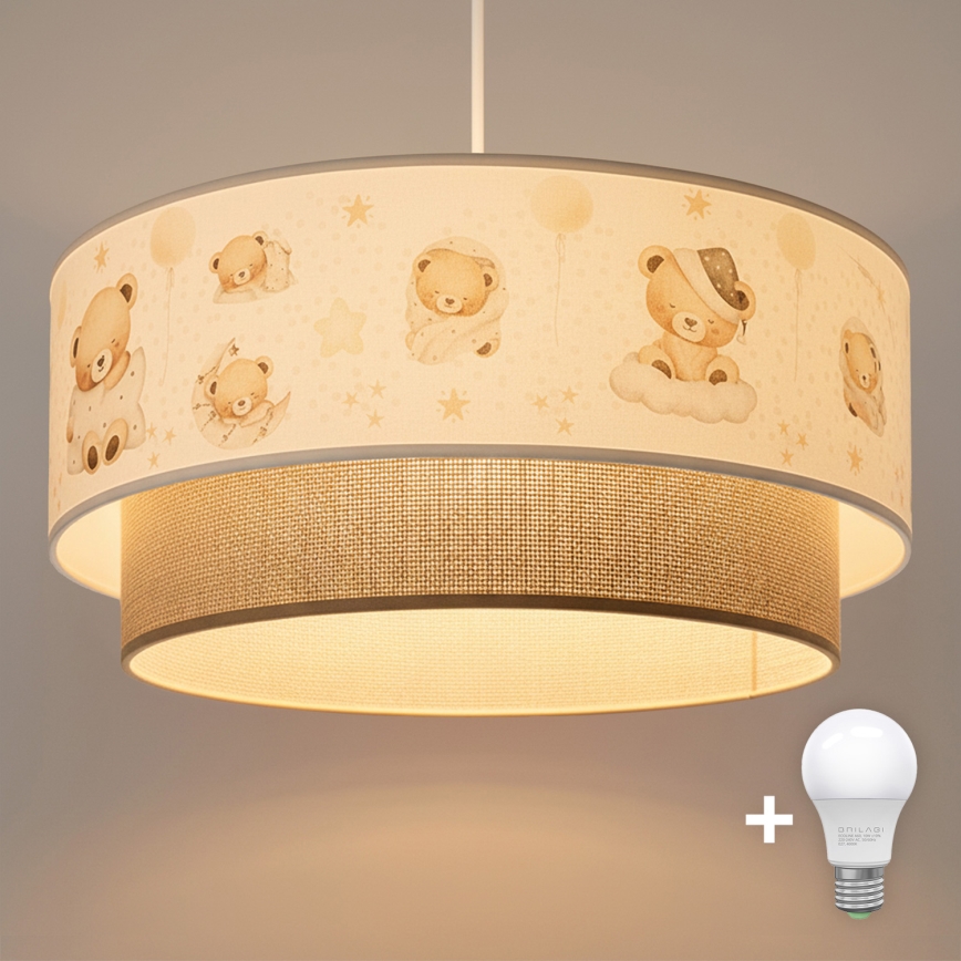 Brilagi - LED дитяча люстра на тросі BOBO 1xE27/60W/230V Ø 40 см біла/бежева/з ведмедиками