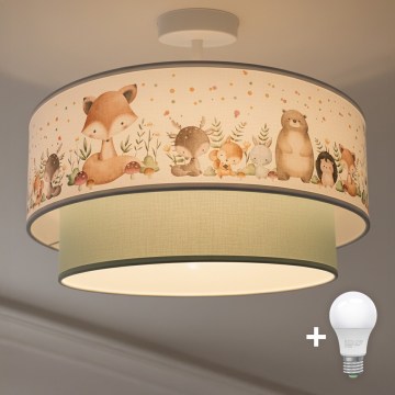 Brilagi-LED Дитяча накладна люстра BOBO 1xE27/60W/230V діам. 40 см біла/зелена/з малюнком тварин
