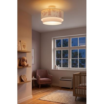 BRILAGI - LED дитячий накладний стельовий світильник BOBO 1xE27/60W/230V діаметр 40 см кремовий/сірий/з кроликами