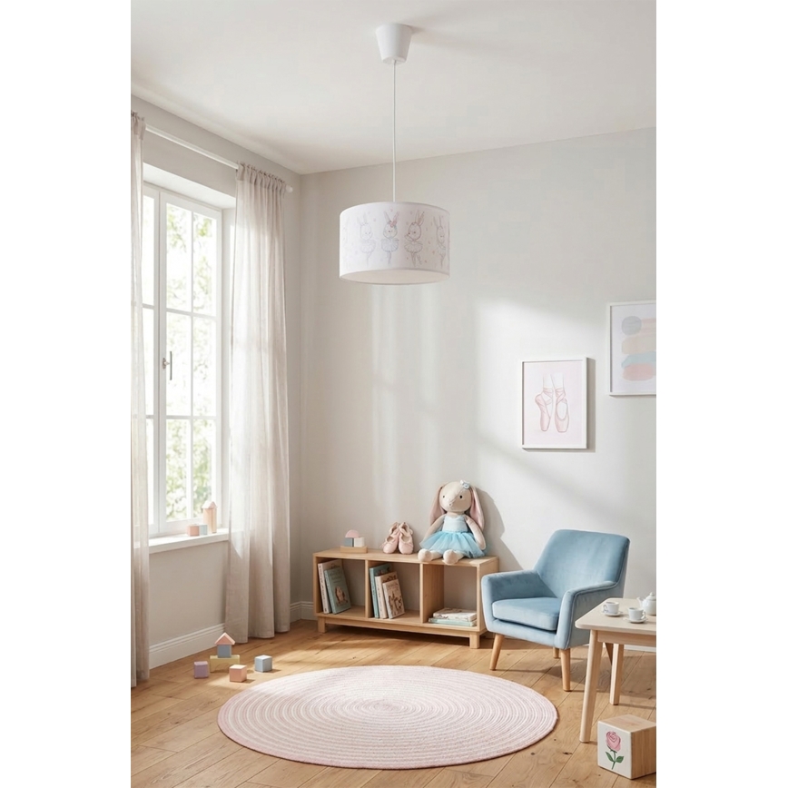 Brilagi - LED дитяча підвісна люстра на шнурі BOBO 1xE27/10W/230V діаметр 35 см біла/з кроликами