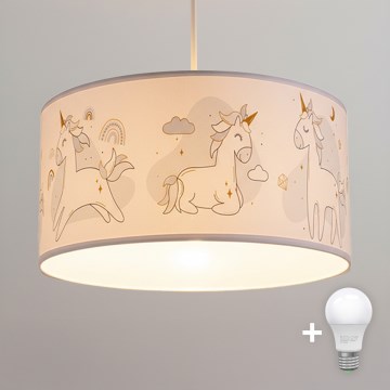 Brilagi - LED дитяча підвісна люстра на шнурі BOBO 1xE27/10W/230V діаметр 35 см біла/єдинороги