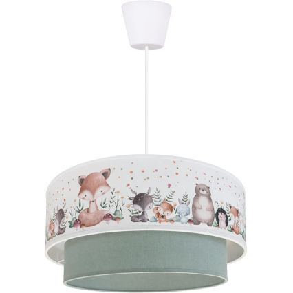 Brilagi - LED дитяча підвісна люстра на тросі BOBO 1xE27/60W/230V діаметром 40 см біла/зелена/з малюнком звіряток