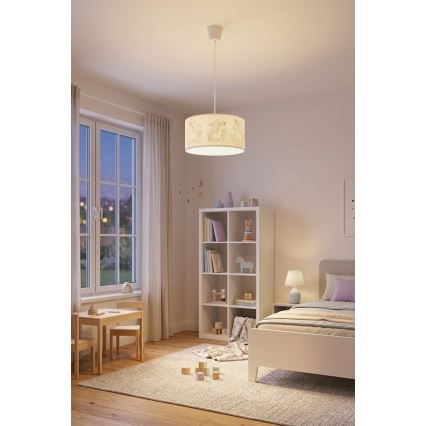 BRILAGI - LED дитяча підвісна люстра на шнурі BOBO 1xE27/60W/230V діаметр 35 см біла/єдиноріжки