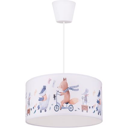 Brilagi - LED дитяча підвісна люстра на тросі BOBO 1xE27/10W/230V діаметр 35 см біла/зі звірятами