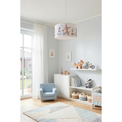 Brilagi - LED дитяча підвісна люстра на тросі BOBO 1xE27/10W/230V діаметр 35 см біла/зі звірятами