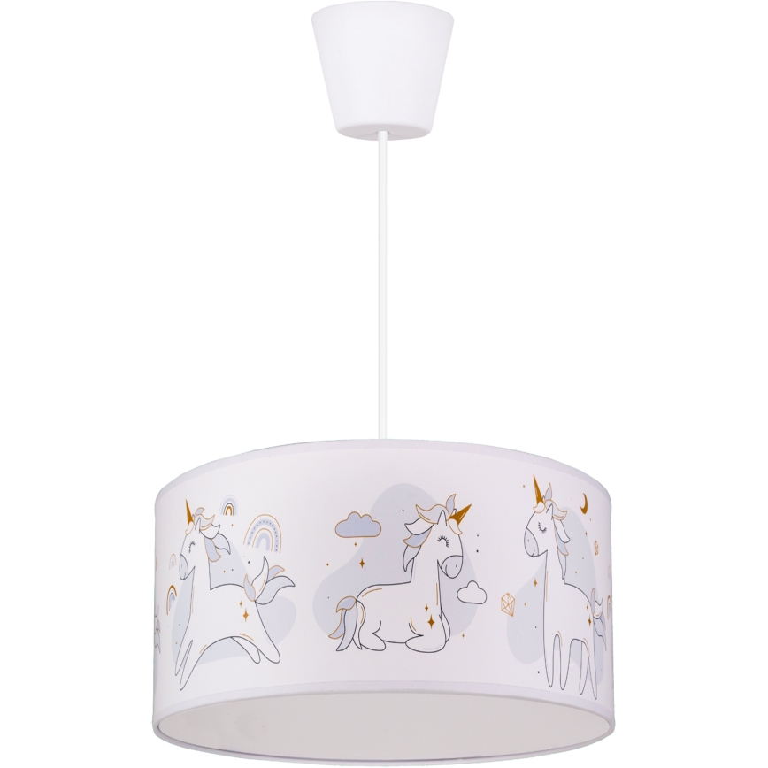 Brilagi - LED дитяча підвісна люстра на шнурі BOBO 1xE27/10W/230V діаметр 35 см біла/єдинороги