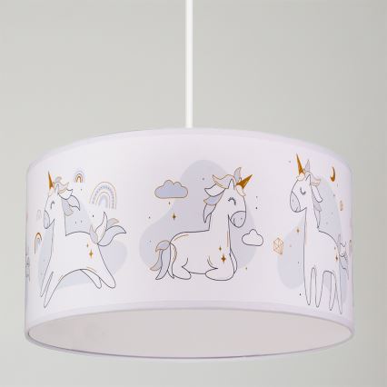 Brilagi - LED дитяча підвісна люстра на шнурі BOBO 1xE27/10W/230V діаметр 35 см біла/єдинороги