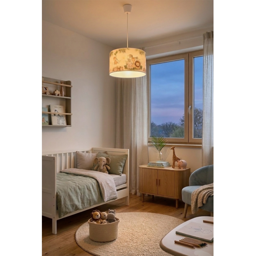 BRILAGI - LED дитяча підвісна люстра на тросі BOBO 1xE27/60W/230V, діам. 35 см, біла/джунглі