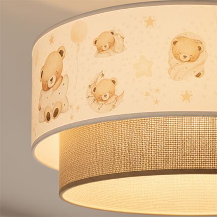 Brilagi - LED дитяча люстра на тросі BOBO 1xE27/60W/230V Ø 40 см біла/бежева/з ведмедиками