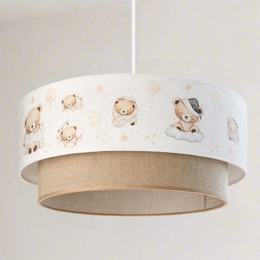 Brilagi - LED дитяча люстра на тросі BOBO 1xE27/60W/230V Ø 40 см біла/бежева/з ведмедиками