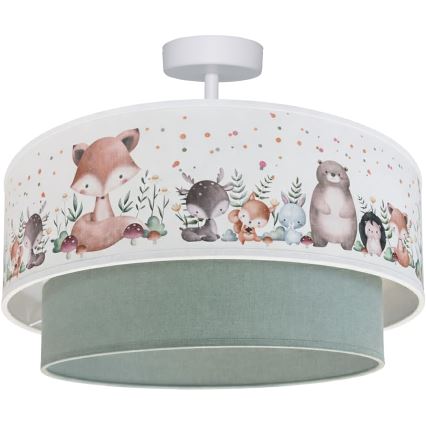 Brilagi - LED дитячий накладний світильник BOBO 1xE27/60W/230V діаметр 40 см білий/зелений/з малюнком тваринок