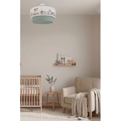 Brilagi - LED дитячий накладний світильник BOBO 1xE27/60W/230V діаметр 40 см білий/зелений/з малюнком тваринок