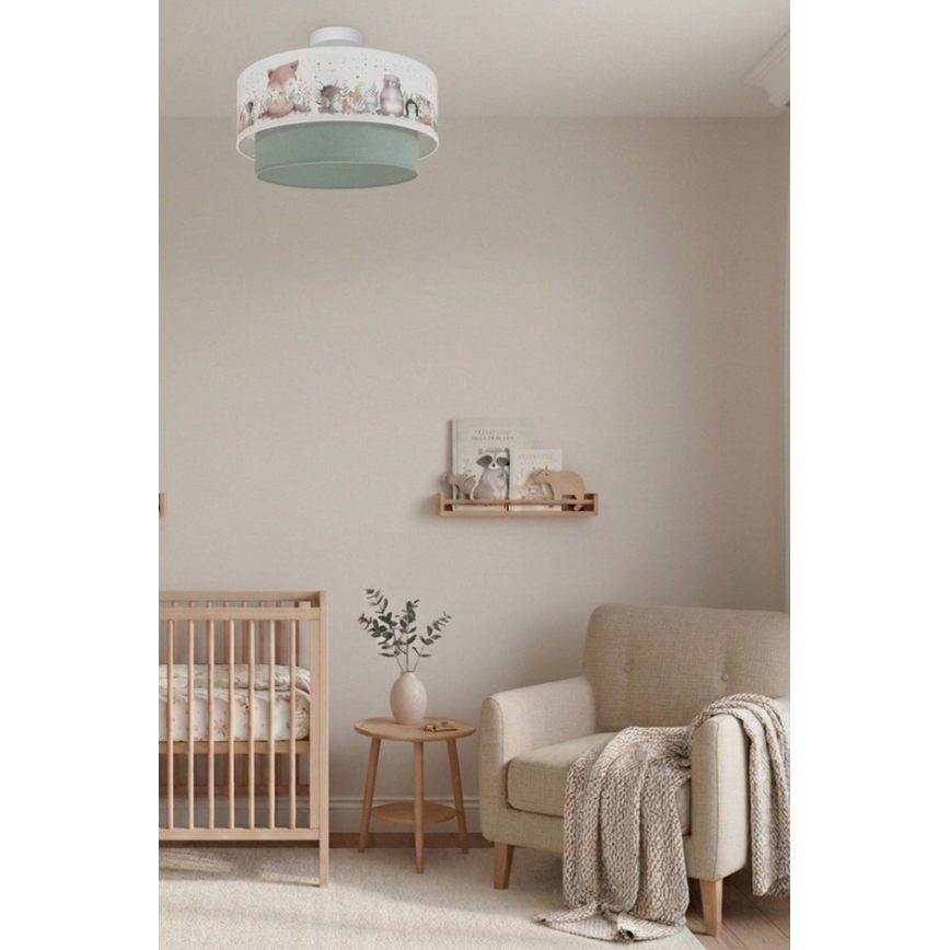 Brilagi - LED дитячий накладний світильник BOBO 1xE27/60W/230V діаметр 40 см білий/зелений/з малюнком тваринок