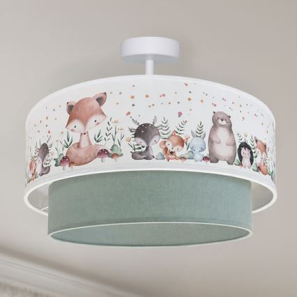 Brilagi - LED дитячий накладний світильник BOBO 1xE27/60W/230V діаметр 40 см білий/зелений/з малюнком тваринок