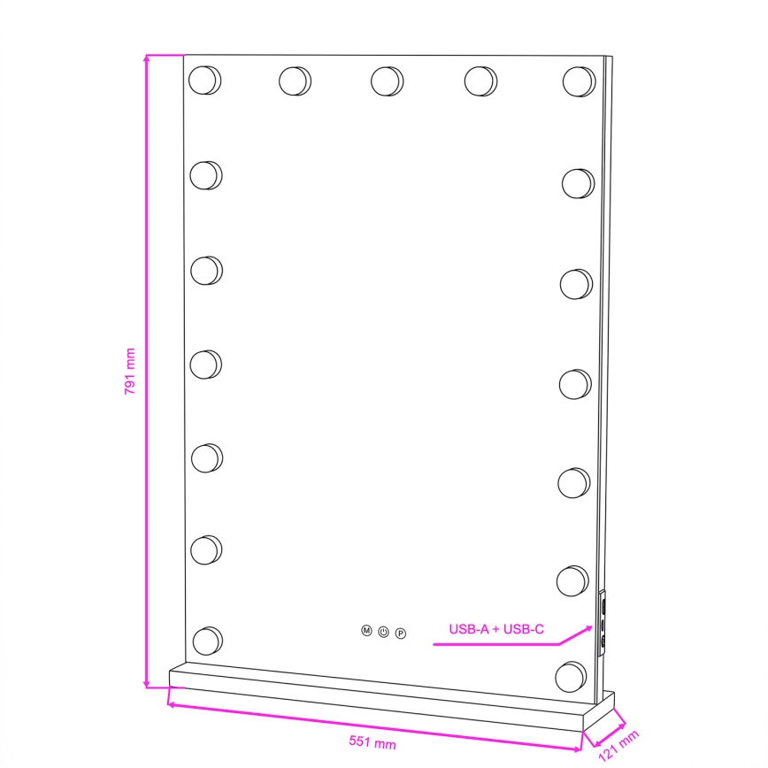 BRILAGI - LED Дзеркало для макіяжу з регульованою підсвіткою HOLLYWOOD LED/15W/230V CCT + 2x USB 55x77 cm біле