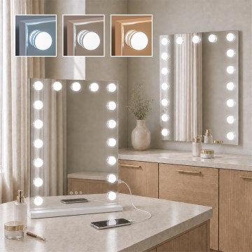 BRILAGI - LED Дзеркало для макіяжу з регульованою підсвіткою HOLLYWOOD LED/15W/230V CCT + 2x USB 55x77 cm біле