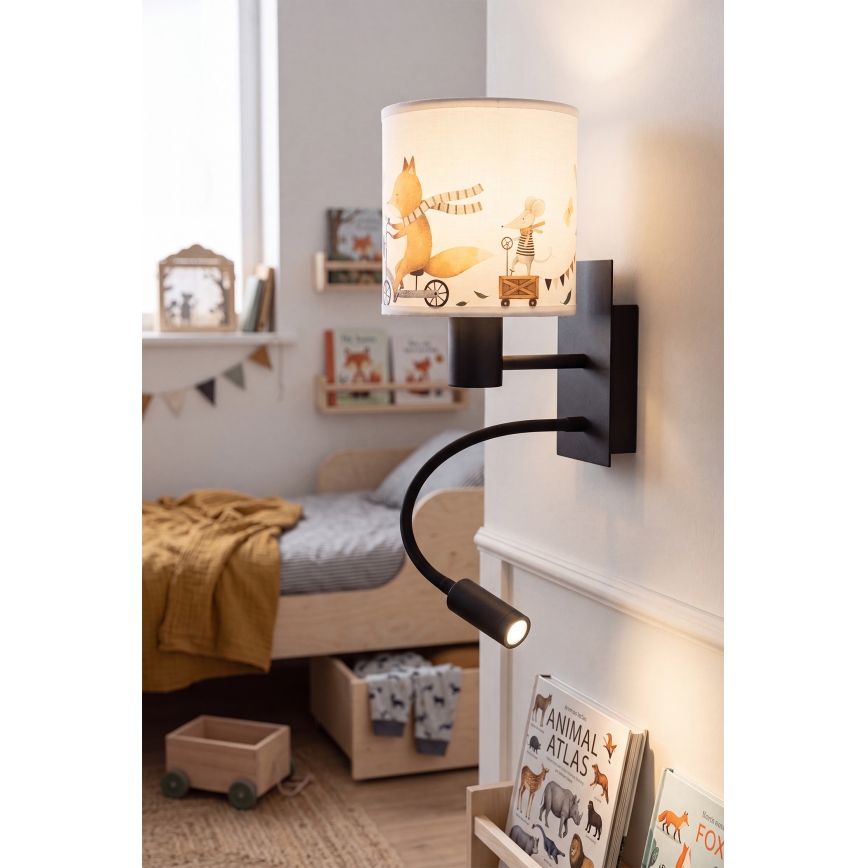 BRILAGI - LED детская гибкая настенная лампа BOBO 1xE27/25W/230V + LED/3W чёрный/белый/с рисунком животных