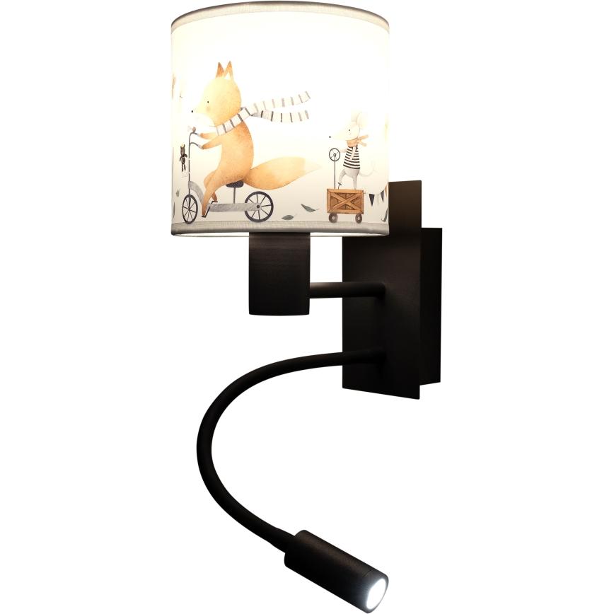 BRILAGI - LED детская гибкая настенная лампа BOBO 1xE27/25W/230V + LED/3W чёрный/белый/с рисунком животных