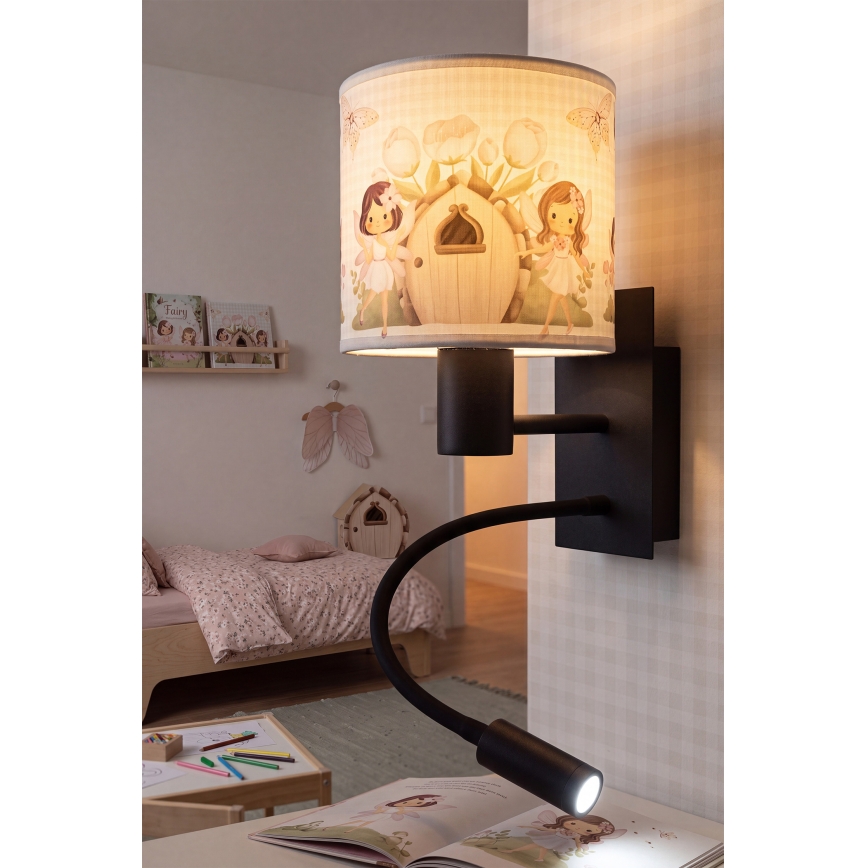 BRILAGI - LED дитяча гнучка настінна лампа BOBO 1xE27/25W/230V + LED/3W чорна/біла/рожева/феї