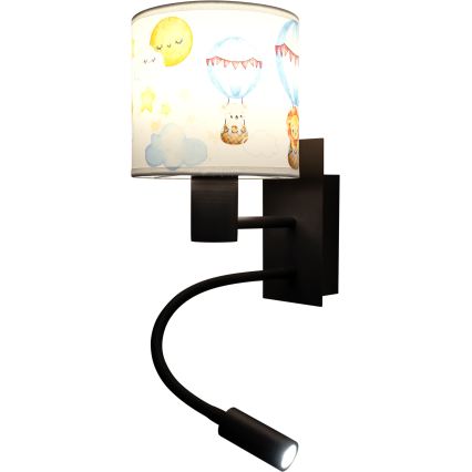 BRILAGI - LED гнучка дитяча настінна лампа BOBO 1xE27/25W/230V + LED/3W чорна/біла/зі звірятами