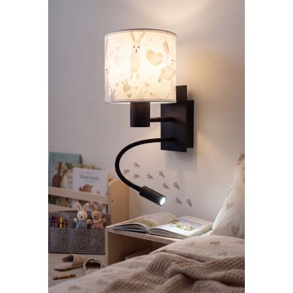BRILAGI - LED дитяча гнучка настінна лампа BOBO 1xE27/25W/230V + LED/3W чорна/біла/з кроликами