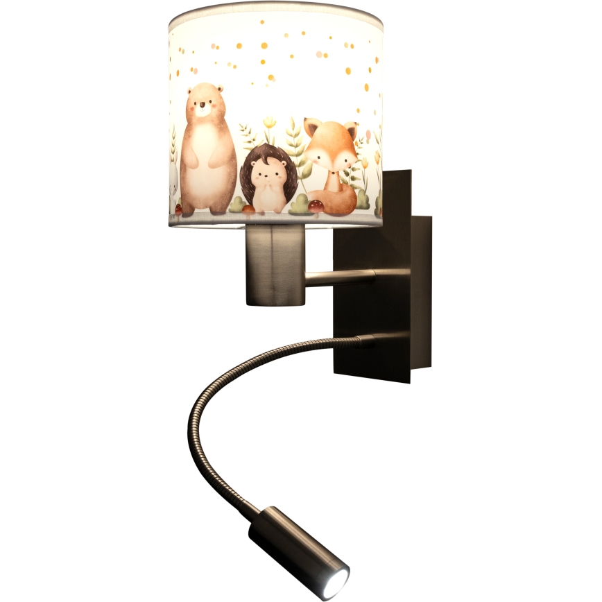 BRILAGI - LED детская гибкая настенная лампа BOBO 1xE27/25W/230V + LED/3W матовый хром/белый/с изображением животных