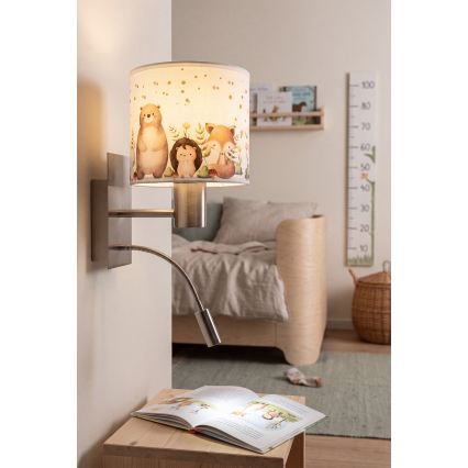 BRILAGI - LED Дитяча гнучка настінна лампа BOBO 1xE27/25W/230V + LED/3W матовий хром/білий/звірята