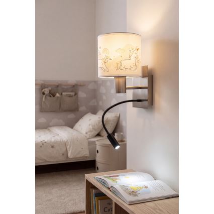 BRILAGI - LED дитяча гнучка настінна лампа BOBO 1xE27/25W/230V + LED/3W матовий хром/білий/єдинороги