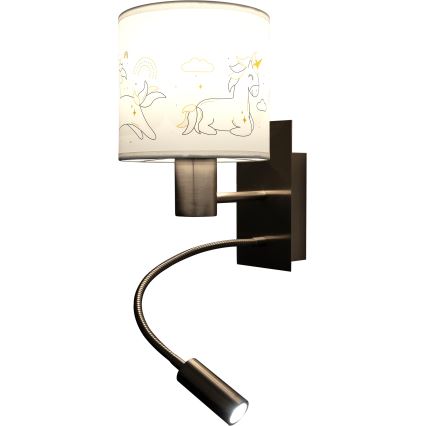 BRILAGI - LED дитяча гнучка настінна лампа BOBO 1xE27/25W/230V + LED/3W матовий хром/білий/єдинороги