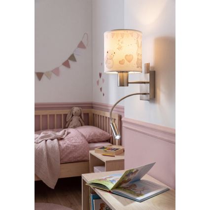 BRILAGI - LED дитяча гнучка настінна лампа BOBO 1xE27/25W/230V + LED/3W матовий хром/кремовий/кролики