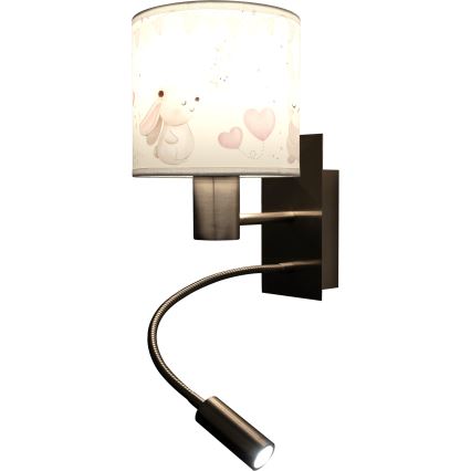 BRILAGI - LED дитяча гнучка настінна лампа BOBO 1xE27/25W/230V + LED/3W матовий хром/кремовий/кролики