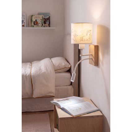 BRILAGI - LED детский гибкий настенный светильник BOBO WOOD 1xE27/25W/230V + LED/3W дуб/белый/единороги