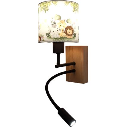 BRILAGI - LED детский гибкий настенный светильник BOBO WOOD 1xE27/25W/230V + LED/3W дуб/чёрный/белый/зелёный/джунгли