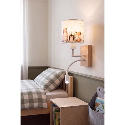 BRILAGI - LED детский гибкий настенный светильник BOBO WOOD 1xE27/25W/230V + LED/3W дуб/белый/с изображением животных