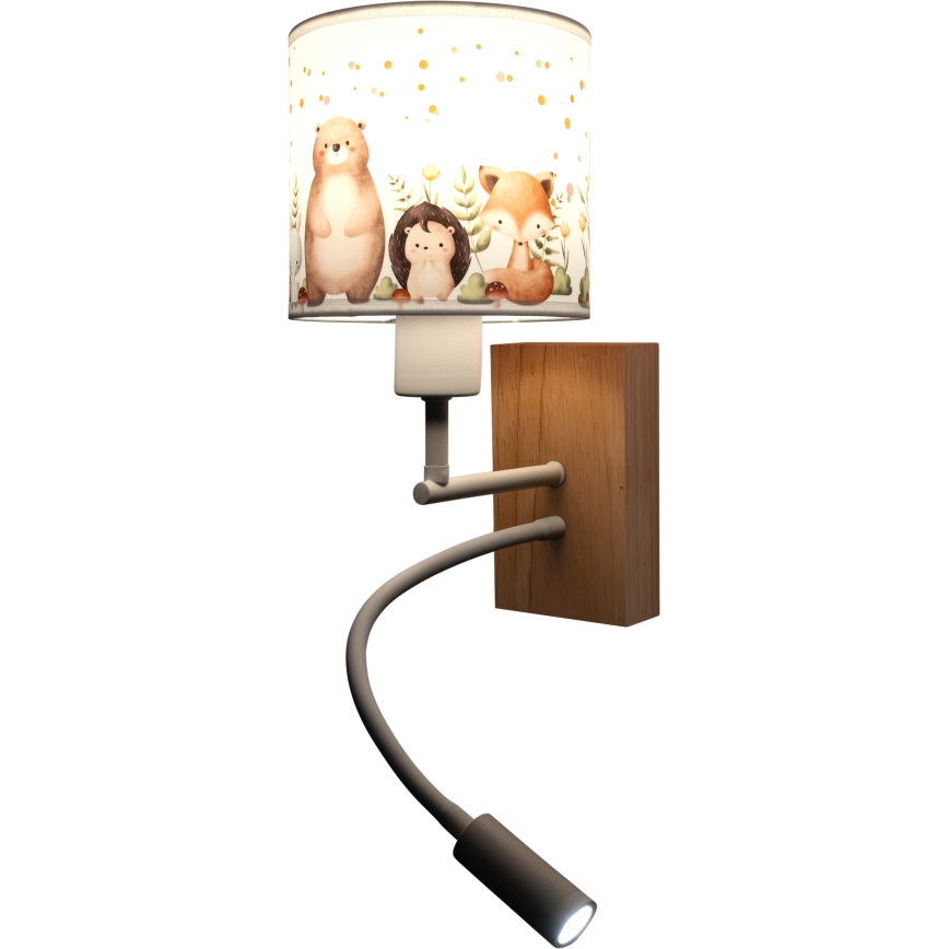 BRILAGI - LED детский гибкий настенный светильник BOBO WOOD 1xE27/25W/230V + LED/3W дуб/белый/с изображением животных