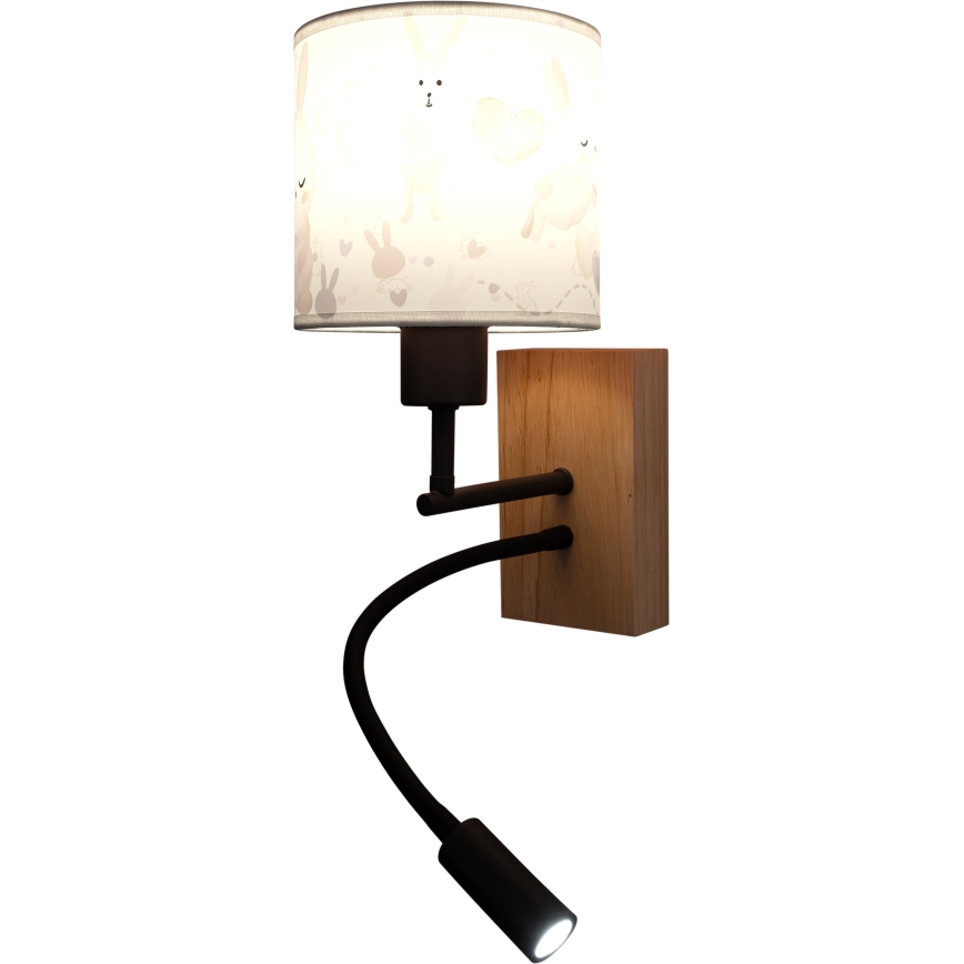 BRILAGI - LED детская гибкая настенная лампа BOBO WOOD 1xE27/25W/230V + LED/3W дуб/чёрный/белый/зайчики