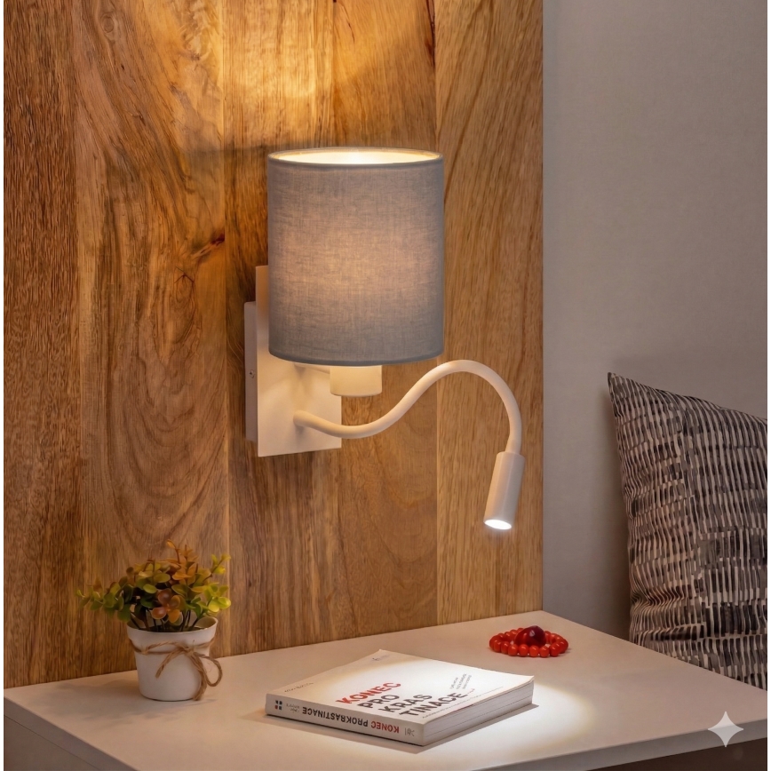 Brilagi - гнучкий LED-настінний світильник NUBILA 1xE27/25W/230V + LED/3W білий/світло-сірий