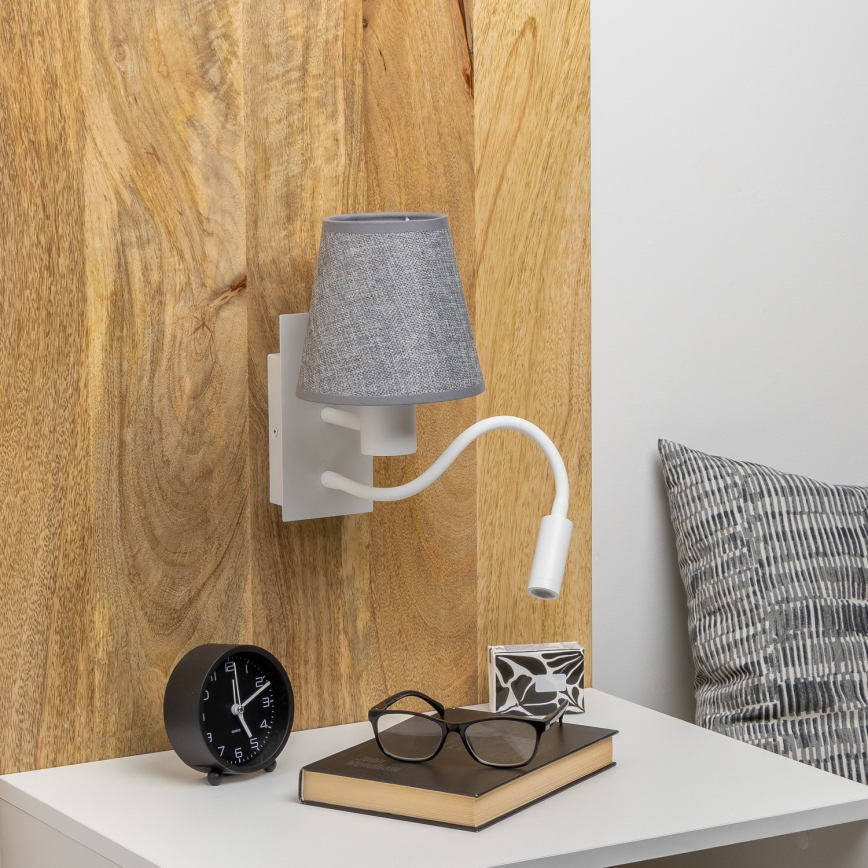 Brilagi - LED Гнучка настінна лампа NUBILA 1xE27/25W/230V + LED/3W білий/сірий