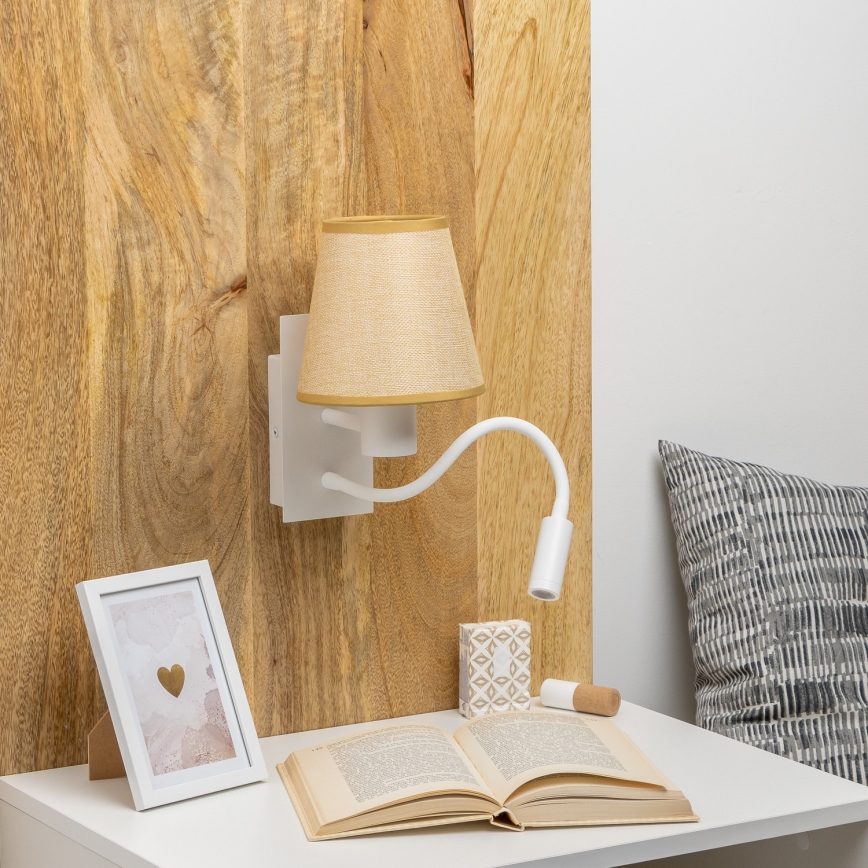 Brilagi - LED Гнучка настінна лампа NUBILA 1xE27/25W/230V + LED/3W білий/світло-коричневий