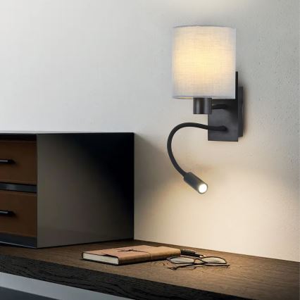 Brilagi - LED Гнучка настінна лампа NUBILA 1xE27/25W/230V + LED/3W чорний/сірий