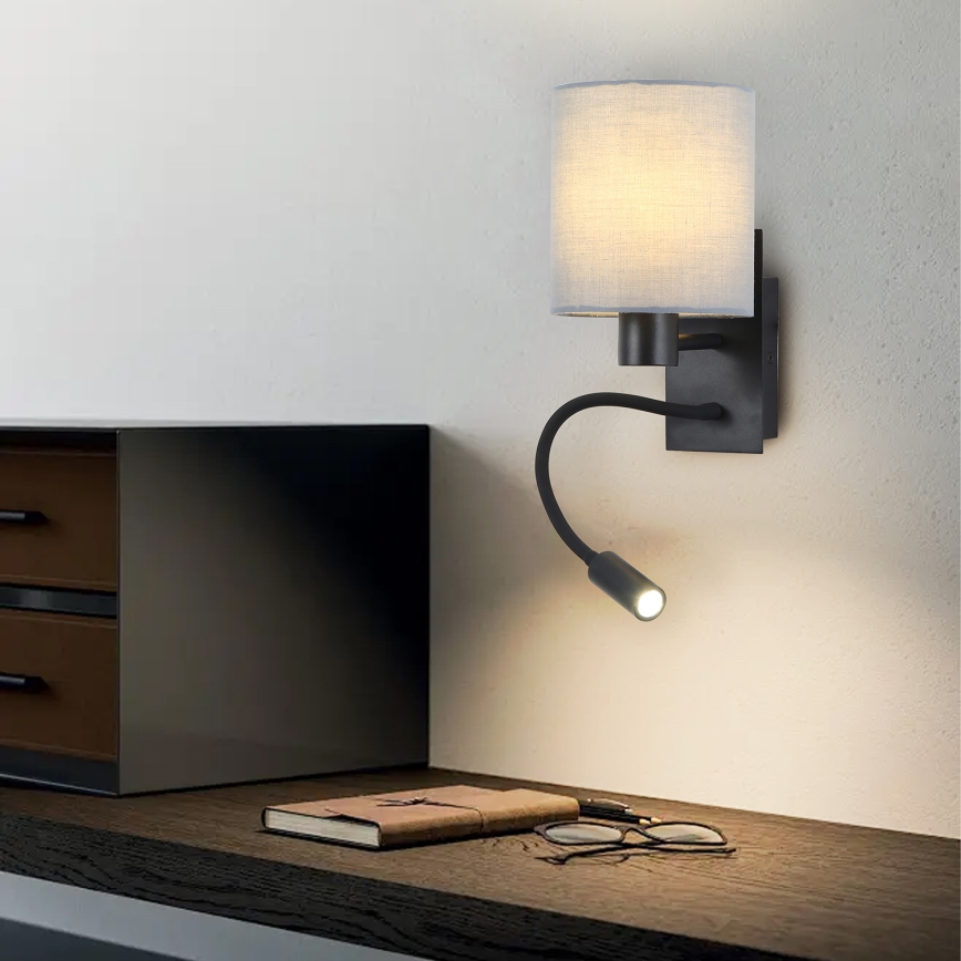 Brilagi - LED Гнучка настінна лампа NUBILA 1xE27/25W/230V + LED/3W чорний/сірий