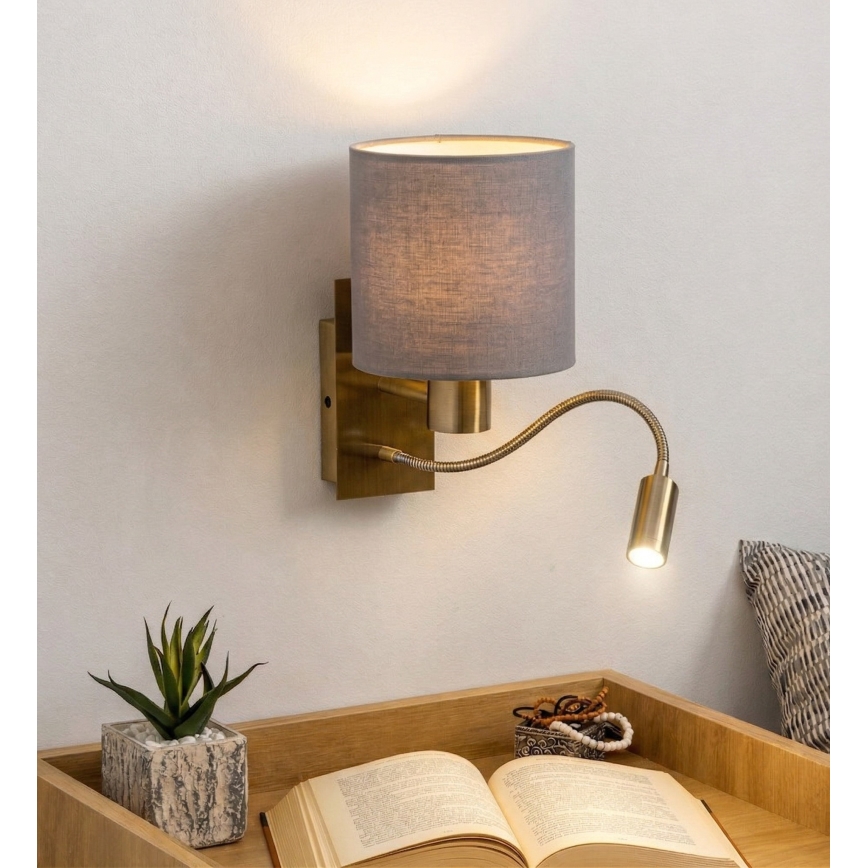 Brilagi - LED гнучкий настінний світильник NUBILA 1xE27/25W/230V + LED/3W латунь/світло-сірий