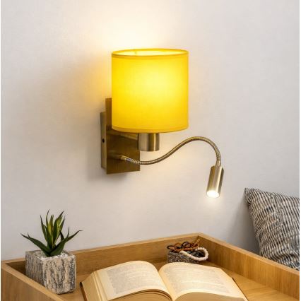 Brilagi - LED гнучкий настінний світильник NUBILA 1xE27/25 Вт/230 В + LED/3 Вт латунь/жовтий