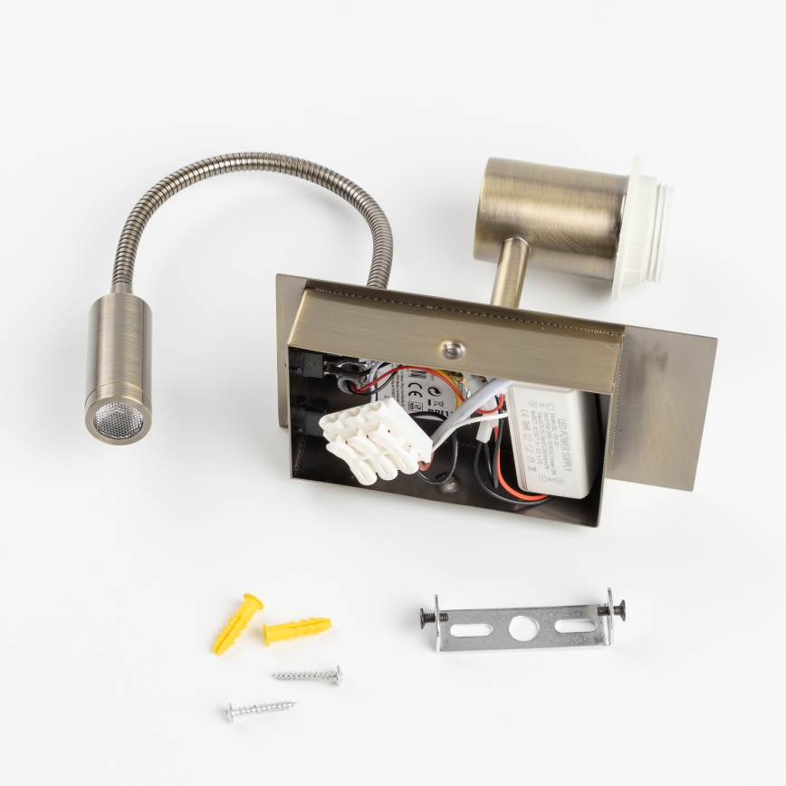 Brilagi - LED гнучкий настінний світильник NUBILA 1xE27/25 Вт/230 В + LED/3 Вт латунь/жовтий