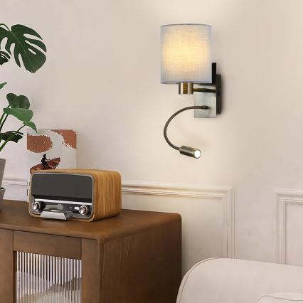 Brilagi - LED Гнучка настінна лампа NUBILA 1xE27/25W/230V + LED/3W латунь/кремовий