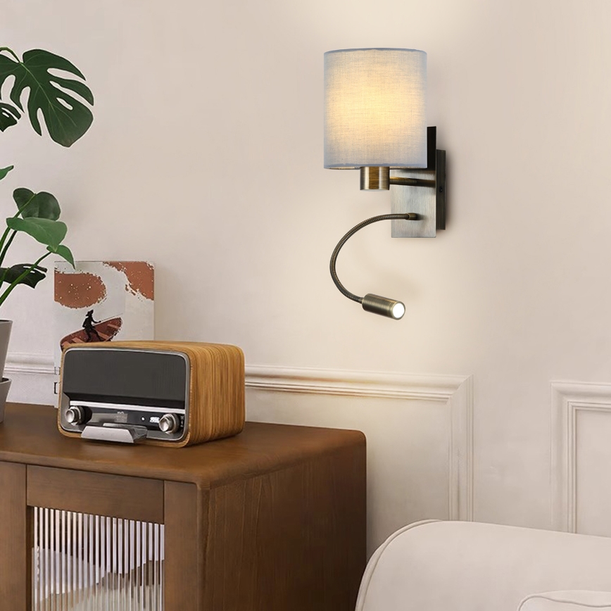 Brilagi - LED Гнучка настінна лампа NUBILA 1xE27/25W/230V + LED/3W латунь/кремовий