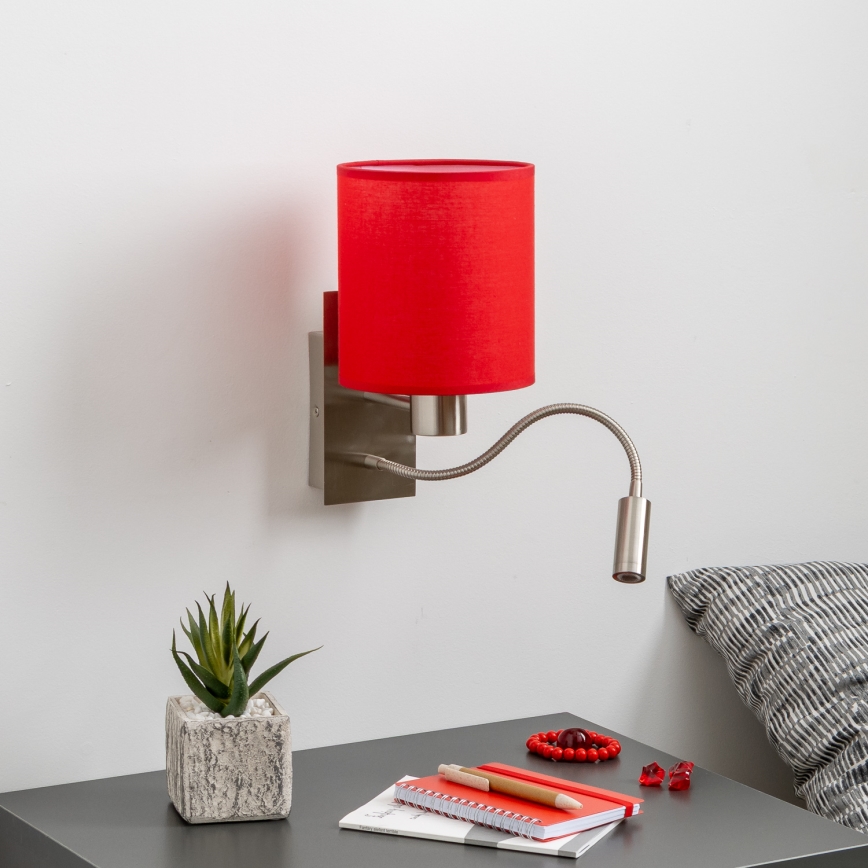 Brilagi - LED Гнучка настінна лампа NUBILA 1xE27/25W/230V + LED/3W матовий хром/червоний