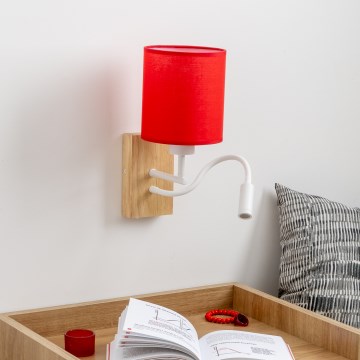 Brilagi - LED Гнучка настінна лампа NUBILA WOOD 1xE27/25W/230V + LED/3W дуб/червоний
