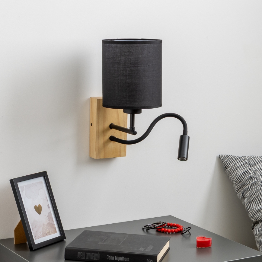 Brilagi - LED Гнучка настінна лампа NUBILA WOOD 1xE27/25W/230V + LED/3W дуб/чорний